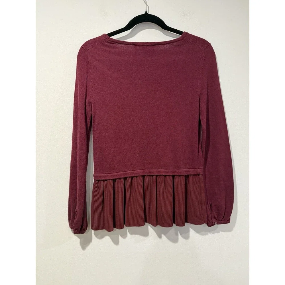 Loft Sweater Women XS Petite Maroon Stretch Romantic Work Preppy Travel Minimal